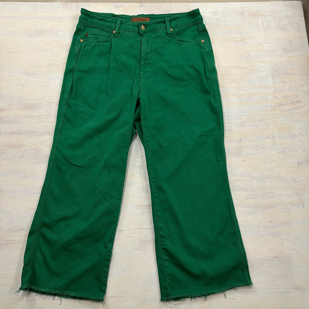 Judy Blue Jeans Garment Dyed 14W High Rise Raw Hem Wide Leg Green Womens